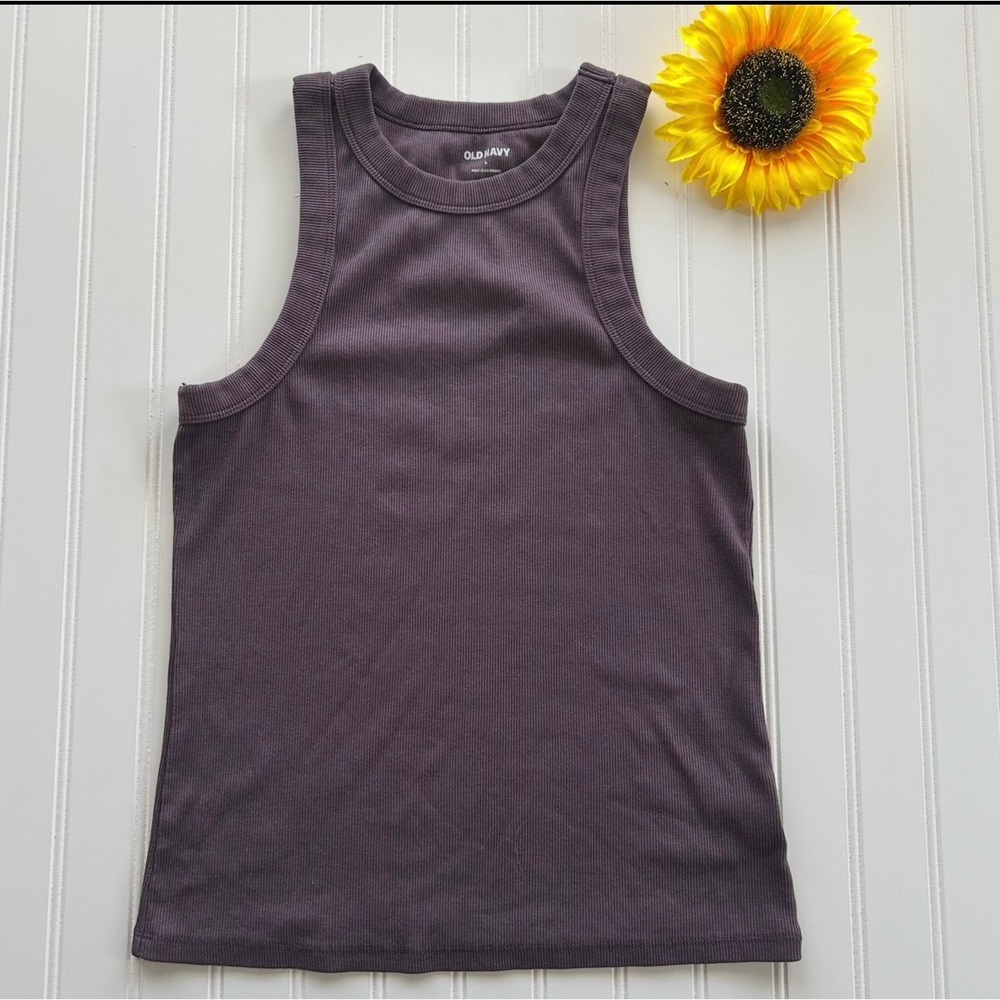 Old Navy Ribbed Tank Top L Women Plum Excellent High Neck Racerback Sleeveless